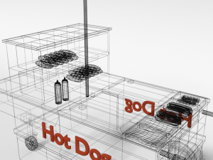 low poly cartoon hot dog cart 3D Model