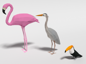 low poly cartoon exotic birds pack 3D Model