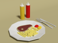 Low Poly Cartoon Steak Meal Modello 3D