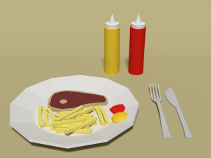 low poly cartoon steak meal 3D Model