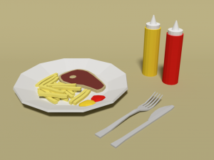 low poly cartoon steak meal 3D Model