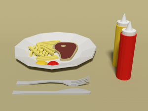 low poly cartoon steak meal 3D Model