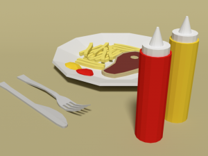 low poly cartoon steak meal 3D Model