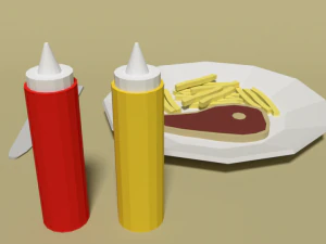 low poly cartoon steak meal 3D Model