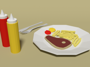 low poly cartoon steak meal 3D Model