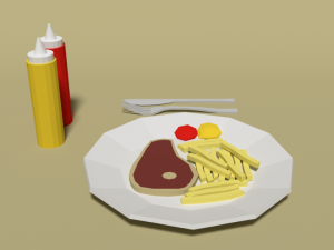 low poly cartoon steak meal 3D Model