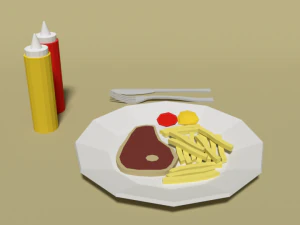 low poly cartoon steak meal 3D Model