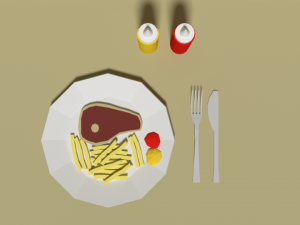 low poly cartoon steak meal 3D Model