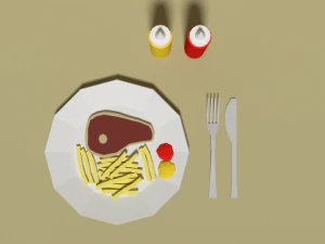 low poly cartoon steak meal 3D Model