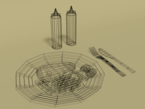 low poly cartoon steak meal 3D Model