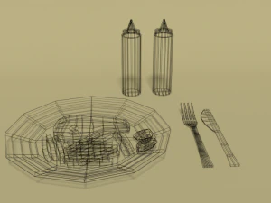 low poly cartoon steak meal 3D Model