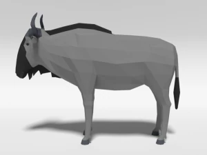 low poly cartoon gnu wildebeest antelope 3D Model