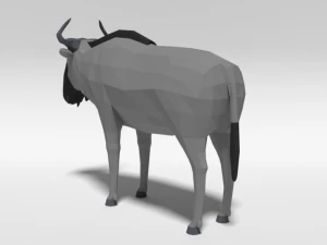 low poly cartoon gnu wildebeest antelope 3D Model