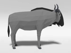 low poly cartoon gnu wildebeest antelope 3D Model