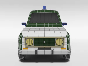 low poly cartoon retro police car 3D Model