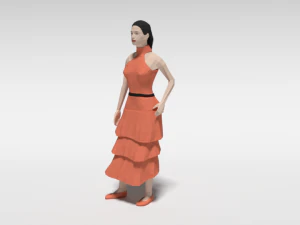 low poly long dress woman 3D Model