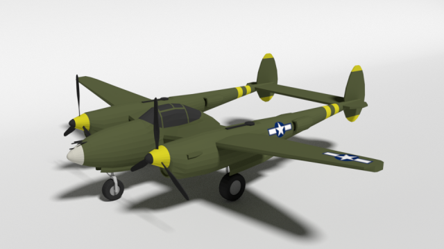 low poly cartoon lockheed p38 - lighting wwii airplane Modelo 3D .c4d .max .obj .3ds .fbx .stl .blend 