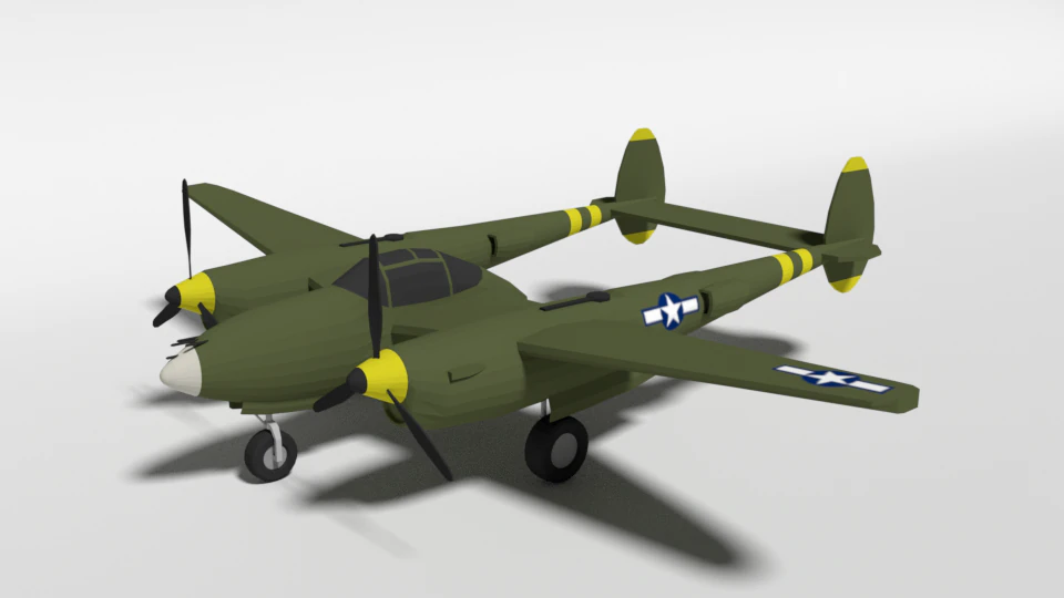 low poly cartoon lockheed p38 - lighting wwii airplane 3D Model .c4d .max .obj .3ds .fbx .stl .blend 
