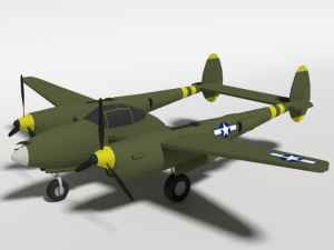 low poly cartoon lockheed p38 - lighting wwii airplane 3D Model