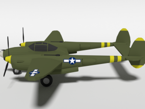 low poly cartoon lockheed p38 - lighting wwii airplane Modelo 3D