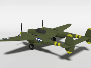 low poly cartoon lockheed p38 - lighting wwii airplane 3D Model