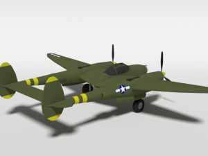 low poly cartoon lockheed p38 - lighting wwii airplane Modelo 3D
