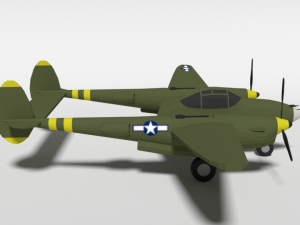low poly cartoon lockheed p38 - lighting wwii airplane Modelo 3D