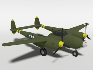 low poly cartoon lockheed p38 - lighting wwii airplane Modelo 3D