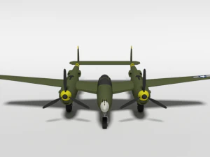 low poly cartoon lockheed p38 - lighting wwii airplane 3D Model
