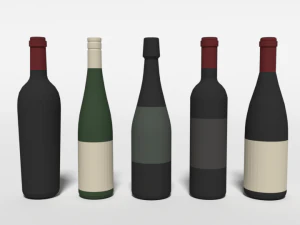 low poly cartoon wine bottles 3D Model