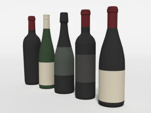 low poly cartoon wine bottles 3D Model
