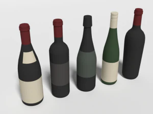 low poly cartoon wine bottles 3D Model