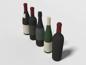 low poly cartoon wine bottles 3D Model