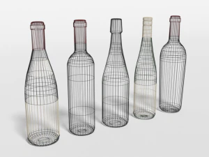 low poly cartoon wine bottles 3D Model