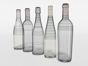 low poly cartoon wine bottles 3D Model