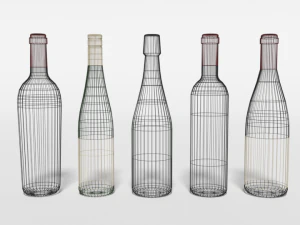 low poly cartoon wine bottles 3D Model