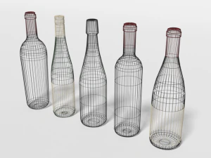 low poly cartoon wine bottles 3D Model