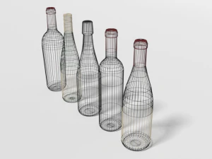low poly cartoon wine bottles 3D Model