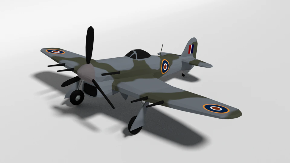 low poly cartoon hawker typhoon wwii airplane 3D Model .c4d .max .obj .3ds .fbx .stl .blend 