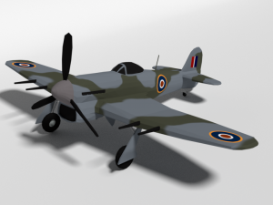 low poly cartoon hawker typhoon wwii airplane 3D Model
