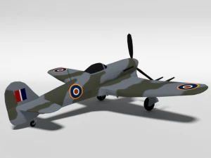low poly cartoon hawker typhoon wwii airplane 3D Model