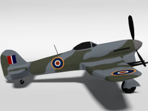 low poly cartoon hawker typhoon wwii airplane 3D Model