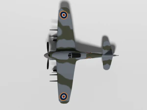 low poly cartoon hawker typhoon wwii airplane 3D Model