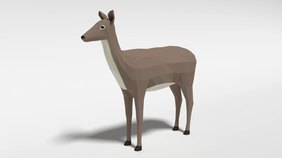 low poly cartoon white-tailed female deer 3D Model .c4d .max .obj .3ds .fbx .stl .blend 