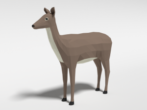 low poly cartoon white-tailed female deer 3D Model