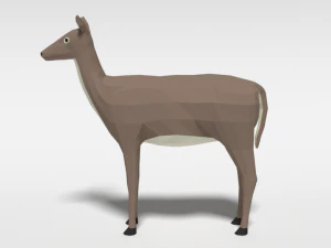 low poly cartoon white-tailed female deer 3D Model