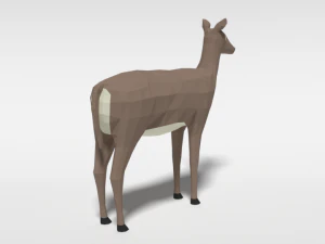 low poly cartoon white-tailed female deer 3D Model