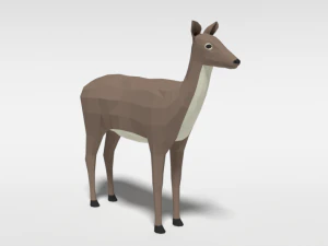 low poly cartoon white-tailed female deer 3D Model