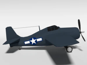 low poly cartoon grumman fm-2 wildcat wwii airplane 3D Model