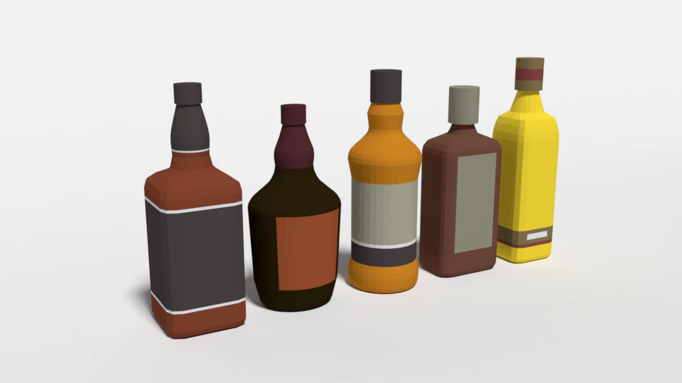 low poly cartoon whisky bottles 3D Model .c4d .max .obj .3ds .fbx .stl .blend 